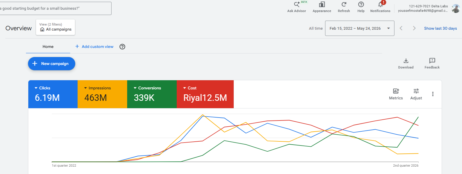 Google Ads dashboard — Delta Labs — Multi-Market